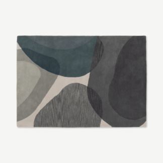 An Image of Holt Wool Rug, Large 160 x 230cm, Grey and Teal