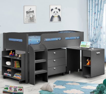 8ab4dabbc15b590bea18f38d3a142816df19cd0916369310fc7c6e274d114069.jpg An Image of Kimbo Anthracite Cabin Bed Frame - 3ft Single