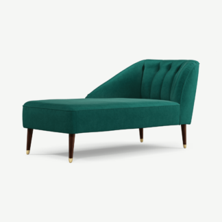 An Image of Margot Left Hand Facing Chaise Longue, Teal Cotton Velvet with Dark Wood Brass Leg