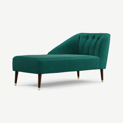 8b3b5ae8166c101b50699356c1af7abd73a9d4b2156f8c9c26405bca67419af4-1.png An Image of Margot Left Hand Facing Chaise Longue, Teal Cotton Velvet with Dark Wood Brass Leg