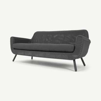 An Image of Jonah Garden 3 seater Sofa, Dark Grey Poly Rattan