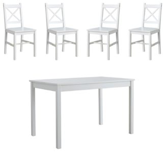 An Image of LP Wood Effect Dining Table & 4 White Chairs