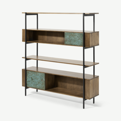 An Image of Morland Wide Shelving Unit, Mango Wood & Patina