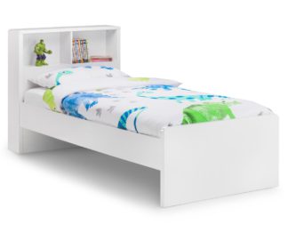 An Image of Manhattan Gloss White Wooden Bookcase Bed Frame - 3ft Single