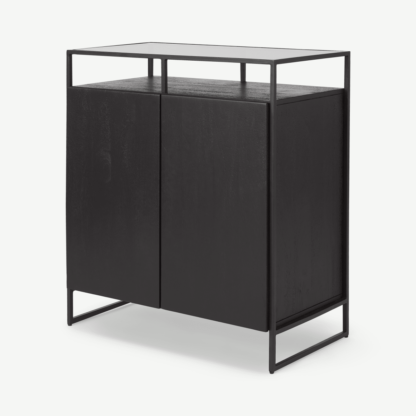 An Image of Kilby Compact Sideboard, Black Stain Mango Wood and Smoked Glass