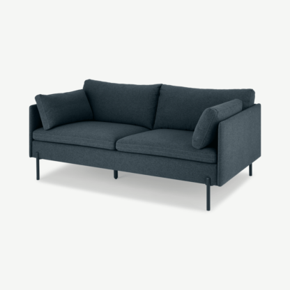 An Image of Zarina Large 2 Seater Sofa, Aegean Blue with Black Leg