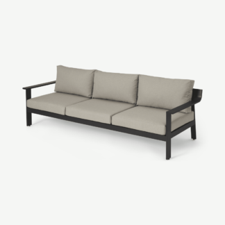 An Image of Kochi Garden 3 Seater Sofa, Black Aluminium & Taupe