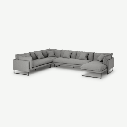 An Image of Malini Right Hand Facing Full Corner Chaise End Sofa, Mountain Grey Weave