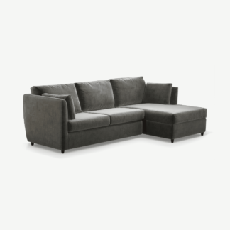 An Image of Milner Right Hand Facing Corner Storage Sofa Bed with Memory Foam Mattress, Steel Grey Velvet