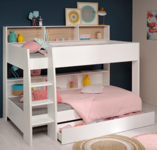 An Image of Tam Tam White and Oak Wooden Bunk Bed with Underbed Storage Drawer Frame - EU Single