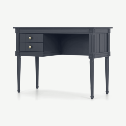 An Image of Bourbon Vintage Compact Desk, Slate Blue & Brass