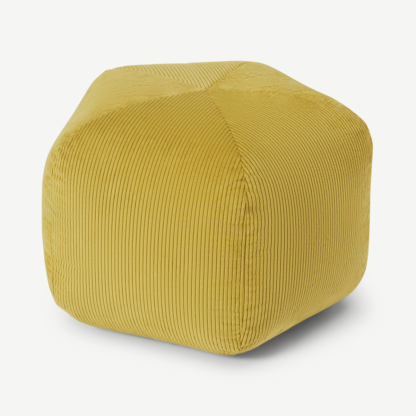 An Image of Pebble Pentagon Pouffe, Mustard Yellow Corduroy Velvet