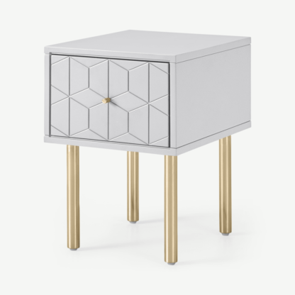 An Image of Hedra Bedside Table, Grey & Brass