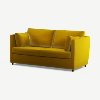 An Image of Milner Sofa Bed with Memory Foam Mattress, Saffron Yellow Velvet