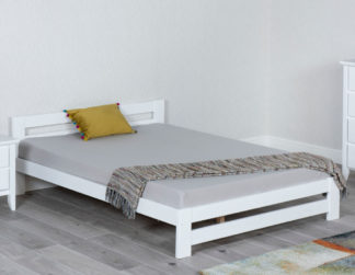 An Image of Xiamen White Wooden Bed Frame Only - 4ft6 Double