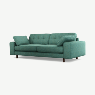 An Image of Content by Terence Conran Tobias, 3 Seater Sofa, Textured Weave Teal, Dark Wood Leg