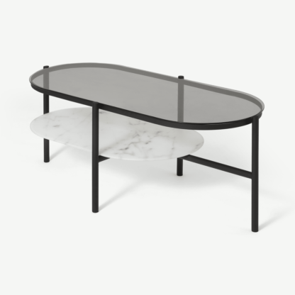 An Image of Shildon Coffee Table, White Marble Effect & Smoked Glass