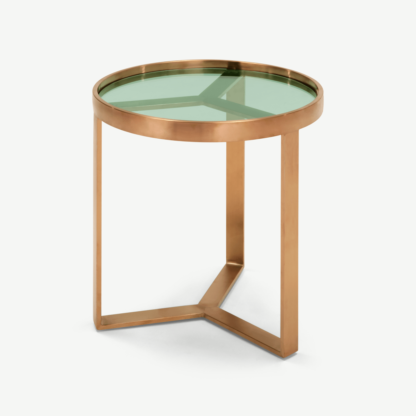 An Image of Aula Side Table, Brushed Copper & Green Glass