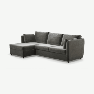 An Image of Milner Left Hand Facing Corner Storage Sofa Bed with Memory Foam Mattress, Steel Grey Velvet