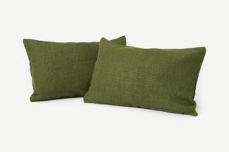 An Image of Adra Set of 2 100% Linen Cushions, 35 x 55cm, Fir Green