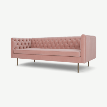 An Image of Julianne 3 Seater Sofa, Blush Pink Cotton Velvet