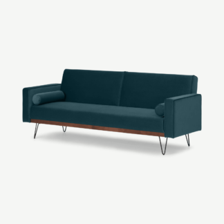 An Image of Warner Click Clack Sofa Bed, Steel Blue Velvet