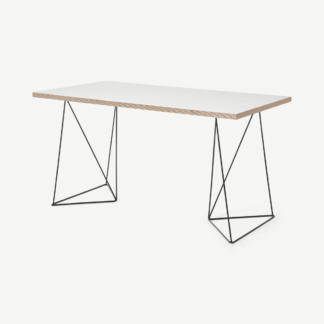 An Image of Solly Desk, White Plywood & Black Steel