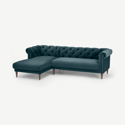 An Image of Barstow Left Hand Facing Chaise End Corner Sofa, Steel Blue Velvet