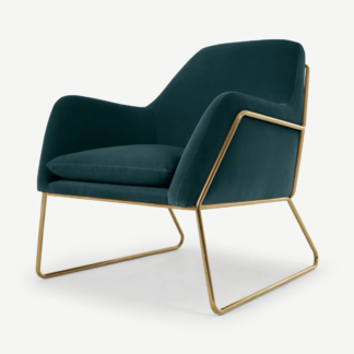 An Image of Frame Accent Armchair, Petrol Cotton Velvet with Bright Gold Frame