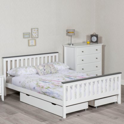 An Image of Shanghai White and Grey Wooden Bed Frame Only - 4ft Small Double