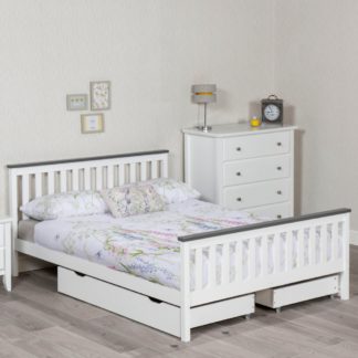 An Image of Shanghai White and Grey Wooden Bed Frame Only - 4ft6 Double