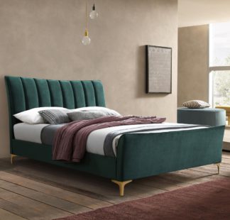 An Image of Clover Green Velvet Fabric Bed Frame - 5ft King Size