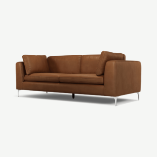 An Image of Monterosso 3 Seater Sofa, Denver Tan Leather with Chrome Leg
