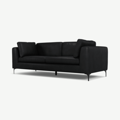 An Image of Monterosso 3 Seater Sofa, Denver Black Leather with Black Leg