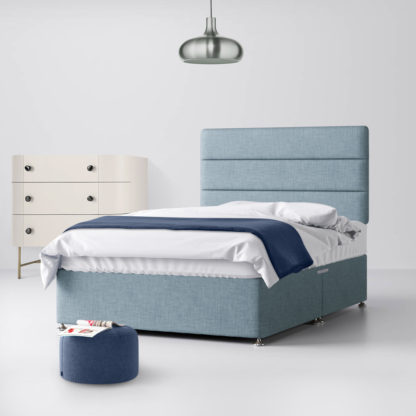 9445476422f8b2fe7a8f26819c50b8f25242b301526517ba5acdbdb815710a6f-9.jpg An Image of Cornell Lined Duck Egg Blue Fabric No Drawer Divan Bed - 5ft King Size