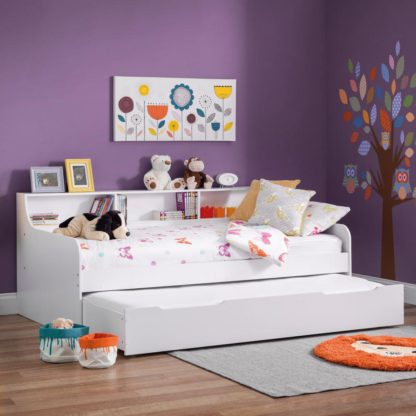 An Image of Grace White Wooden Day Bed with Guest Bed Trundle Frame Only - 3ft Single