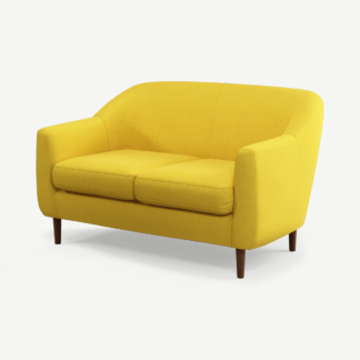 An Image of Tubby 2 Seater Sofa, Retro Yellow with Dark Wood Legs