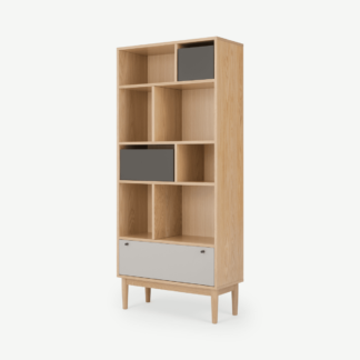 An Image of Campton Narrow Bookcase, Oak and Grey