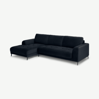 An Image of Luciano Left Hand Facing Chaise End Corner Sofa, Twilight Blue Velvet