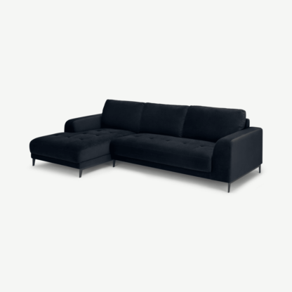 9559b9fad3252ad167c5f1ad063c2f24f81fa7b44e03239d8d3b002e70f88e70-1.png An Image of Luciano Left Hand Facing Chaise End Corner Sofa, Twilight Blue Velvet