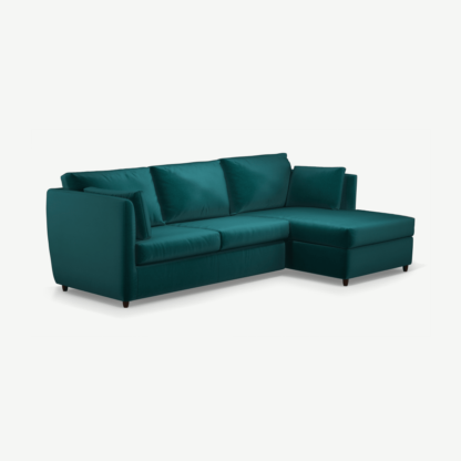An Image of Milner Right Hand Facing Corner Storage Sofa Bed with Foam Mattress, Tuscan Teal Velvet