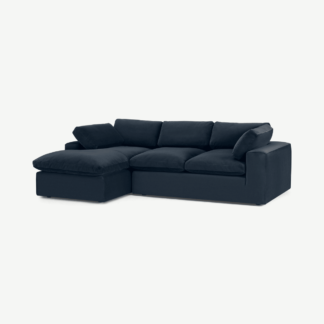 An Image of Samona Left Hand Facing Chaise End Sofa, Dark Blue Velvet