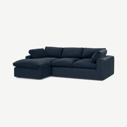 An Image of Samona Left Hand Facing Chaise End Sofa, Dark Blue Velvet