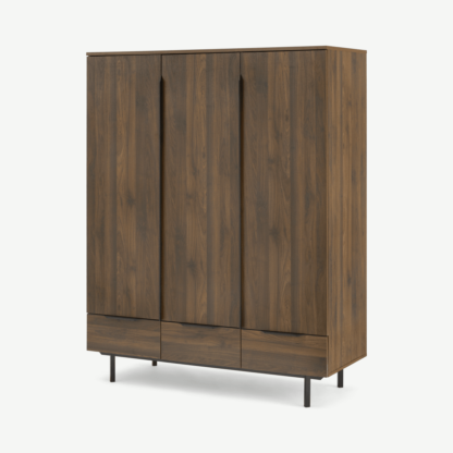 An Image of Damien Triple Wardrobe, Walnut & Black