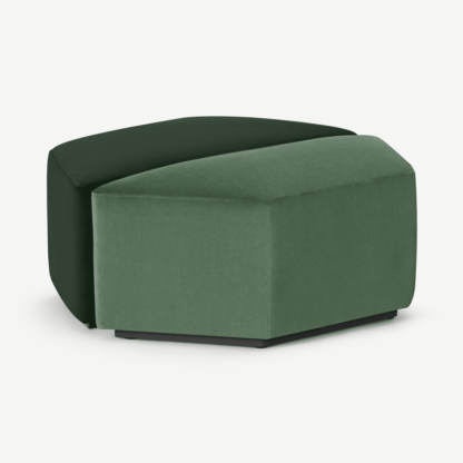 An Image of Zazie Modular 2-Part Pouffe, Tonal Green Velvet