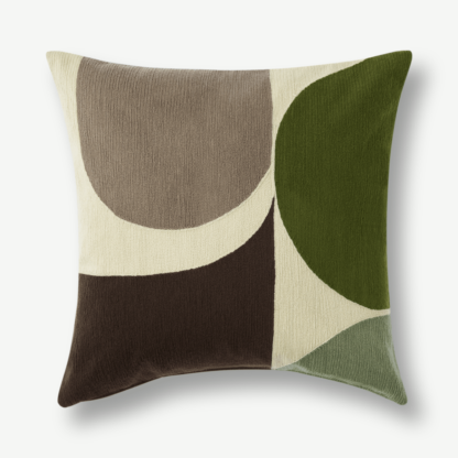 An Image of Zayyan Embroidered Cushion, 45 x 45cm, Green & Grey