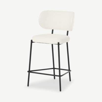 An Image of Asare Bar Stool, Whitewash Boucle with Black Legs