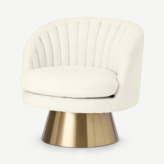 An Image of Sylvie Swivel Accent Armchair, Whitewash Boucle