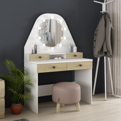 An Image of Star Vanity Oak and White Wooden Dressing Table
