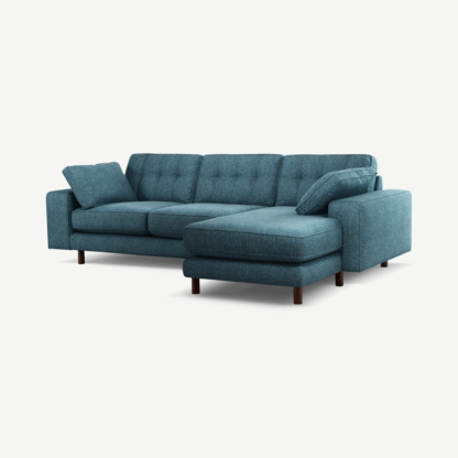 An Image of Content by Terence Conran Tobias, Right Hand facing Chaise End Sofa, Textured Weave Aegean Blue, Dark Wood Leg